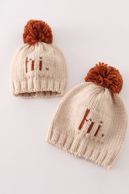 Beige Pom Pom Hi Cable Beanie