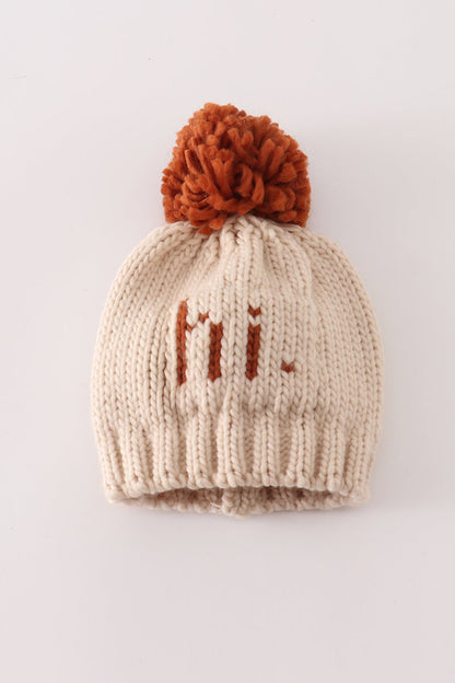 Beige Pom Pom Hi Cable Beanie