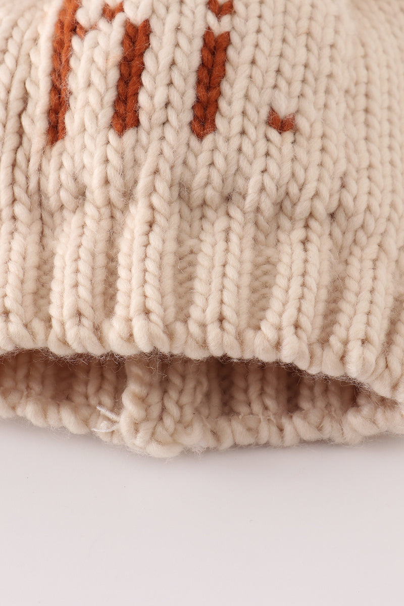 Beige Pom Pom Hi Cable Beanie