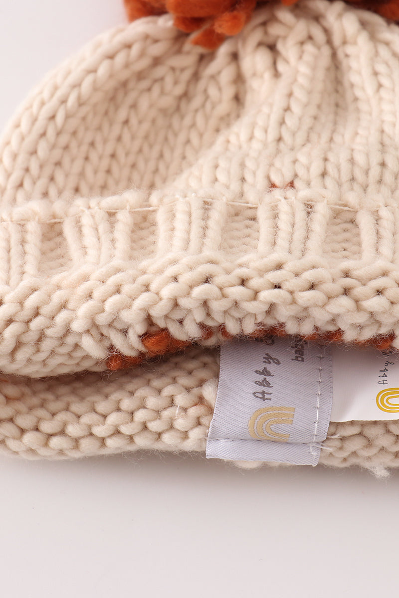 Beige Pom Pom Hi Cable Beanie