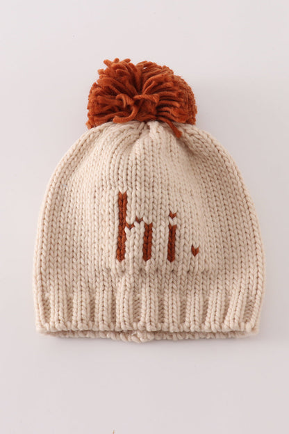 Beige Pom Pom Hi Cable Beanie