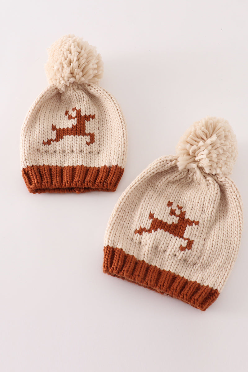 Beige Reindeer Beanie