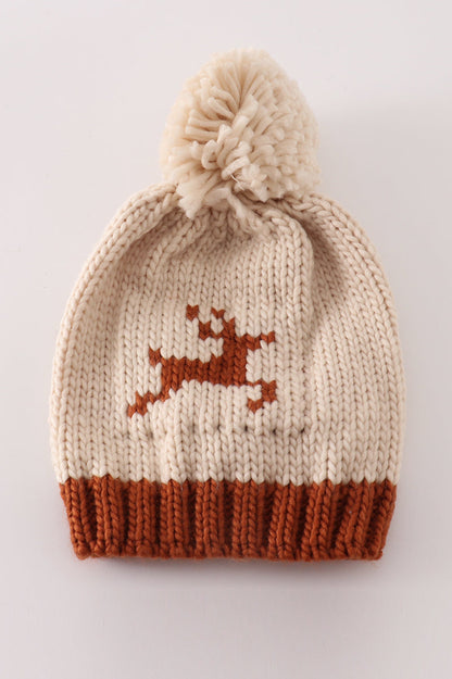 Beige Reindeer Beanie