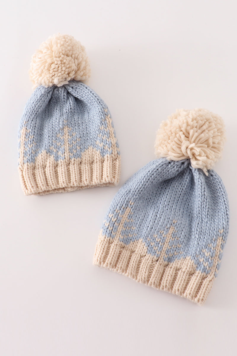 Blue Christmas Tree Cable Beanie