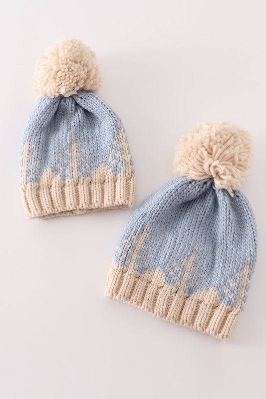 Blue Christmas Tree Cable Beanie