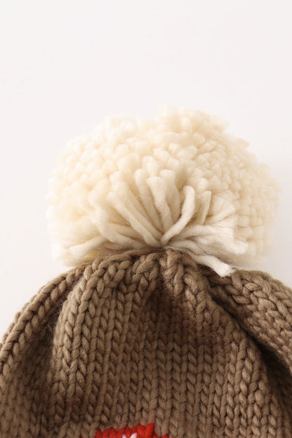 Brown Mushroom Pom Pom Beanie