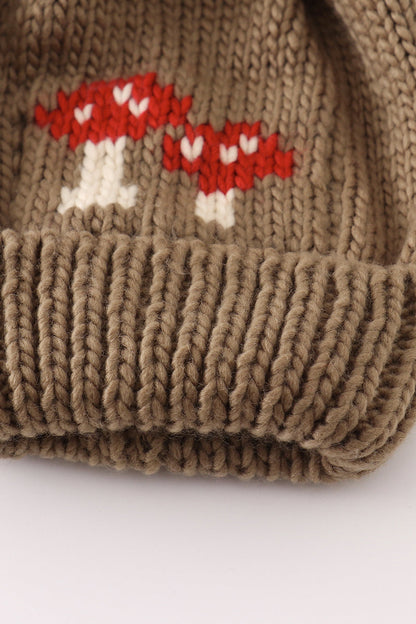 Brown Mushroom Pom Pom Beanie