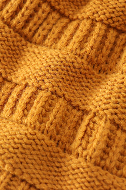 Mustard Pom Pom Cable Beanie