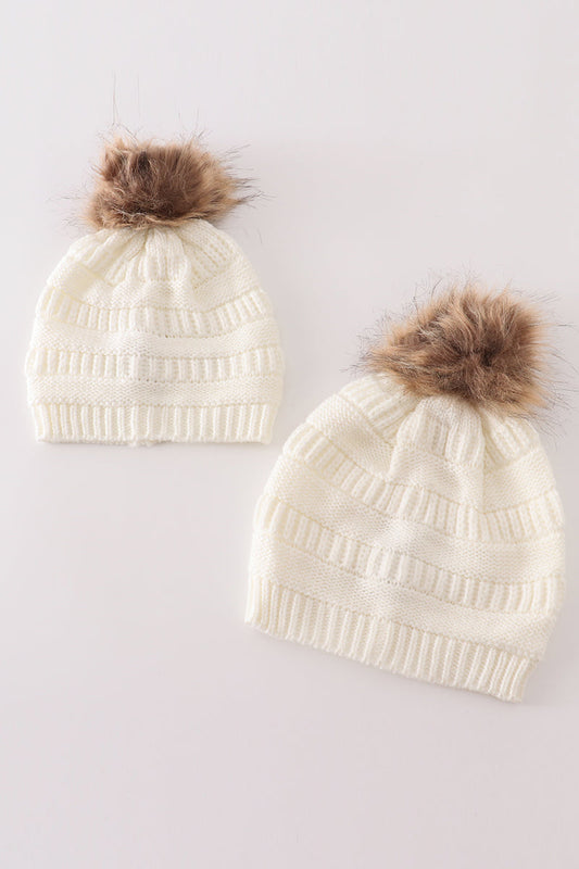 Ivory Pom Pom Beanie