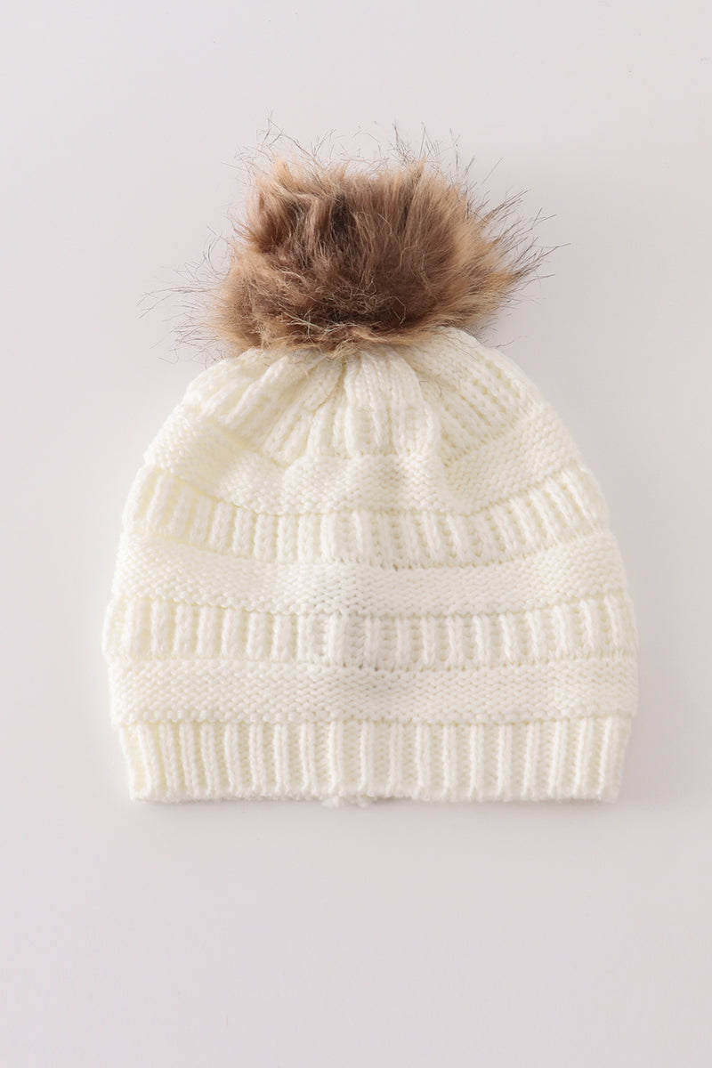 Ivory Pom Pom Beanie