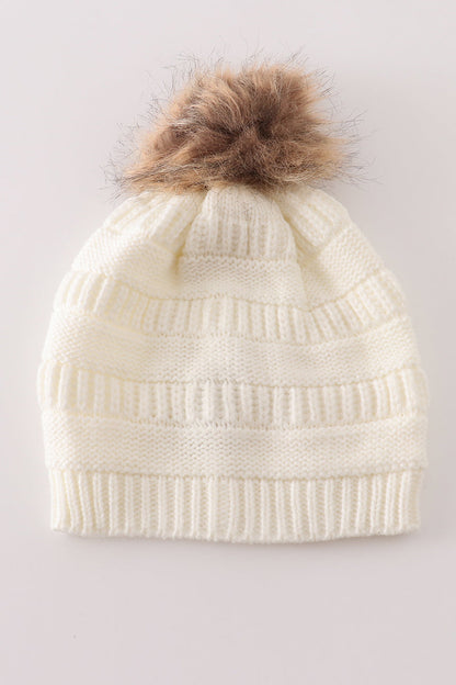 Ivory Pom Pom Beanie