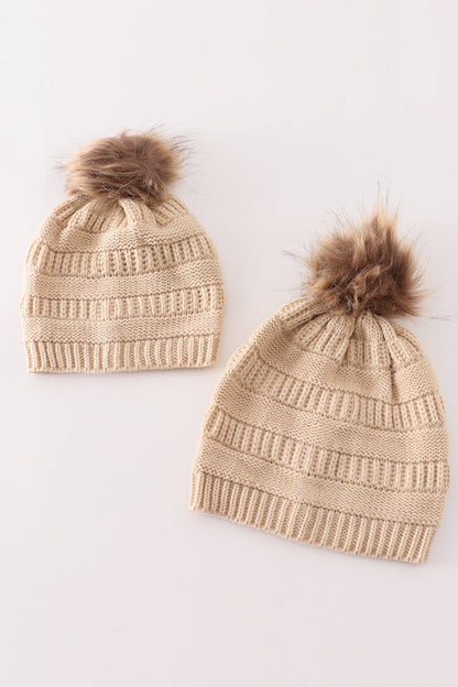 Beige Pom Pom Beanie