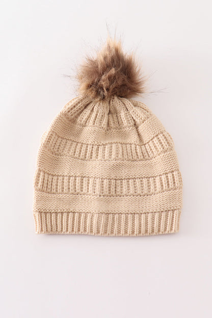 Beige Pom Pom Beanie