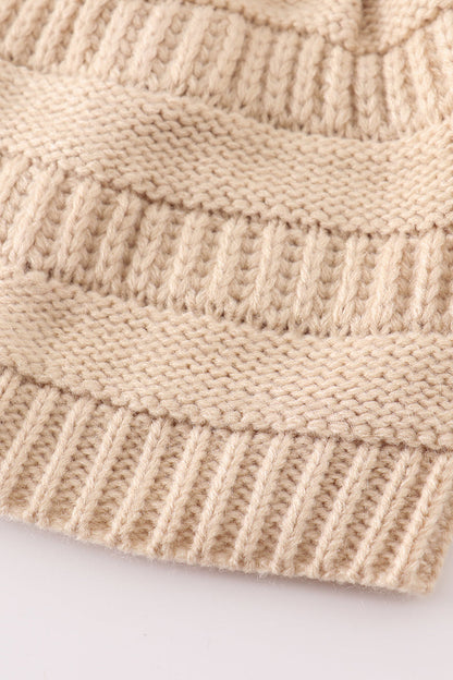 Beige Pom Pom Beanie