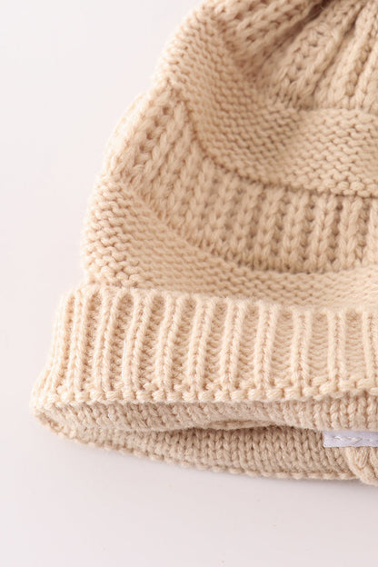 Beige Pom Pom Beanie