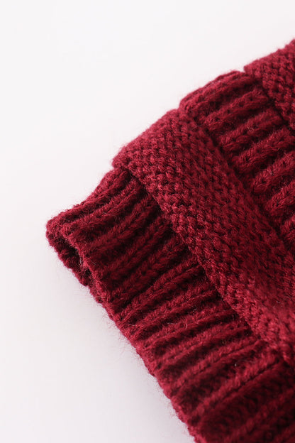 Burgundy Pom Pom  Cable Beanie