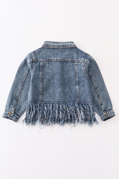 Blue Tassel Button Down Denim Jacket