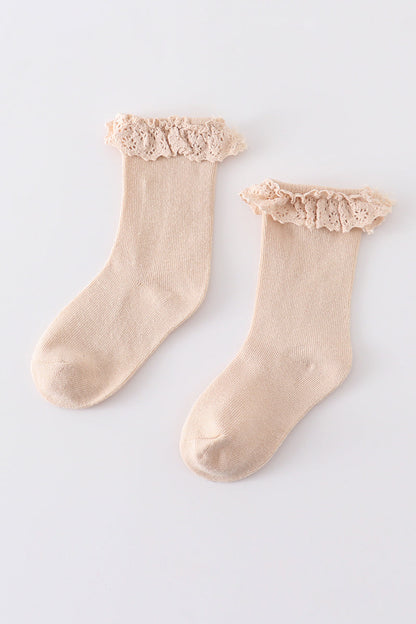 Beige Knit Lace Socks