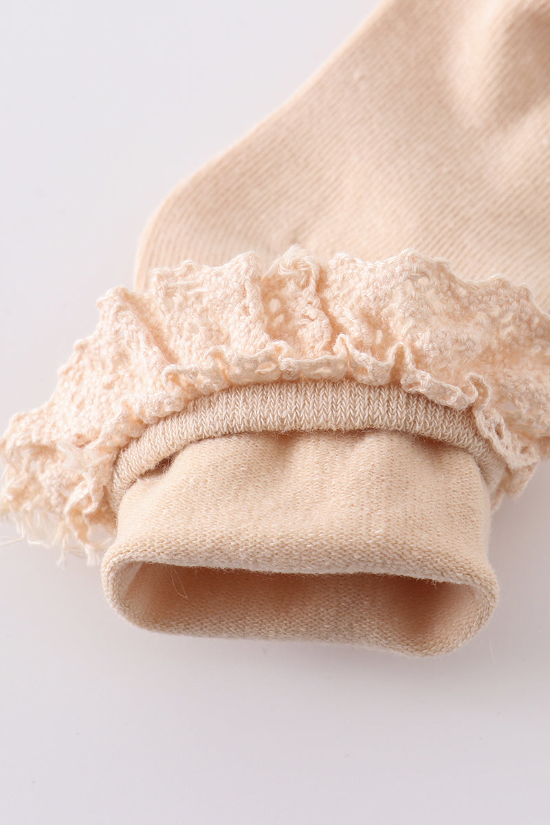 Beige Knit Lace Socks