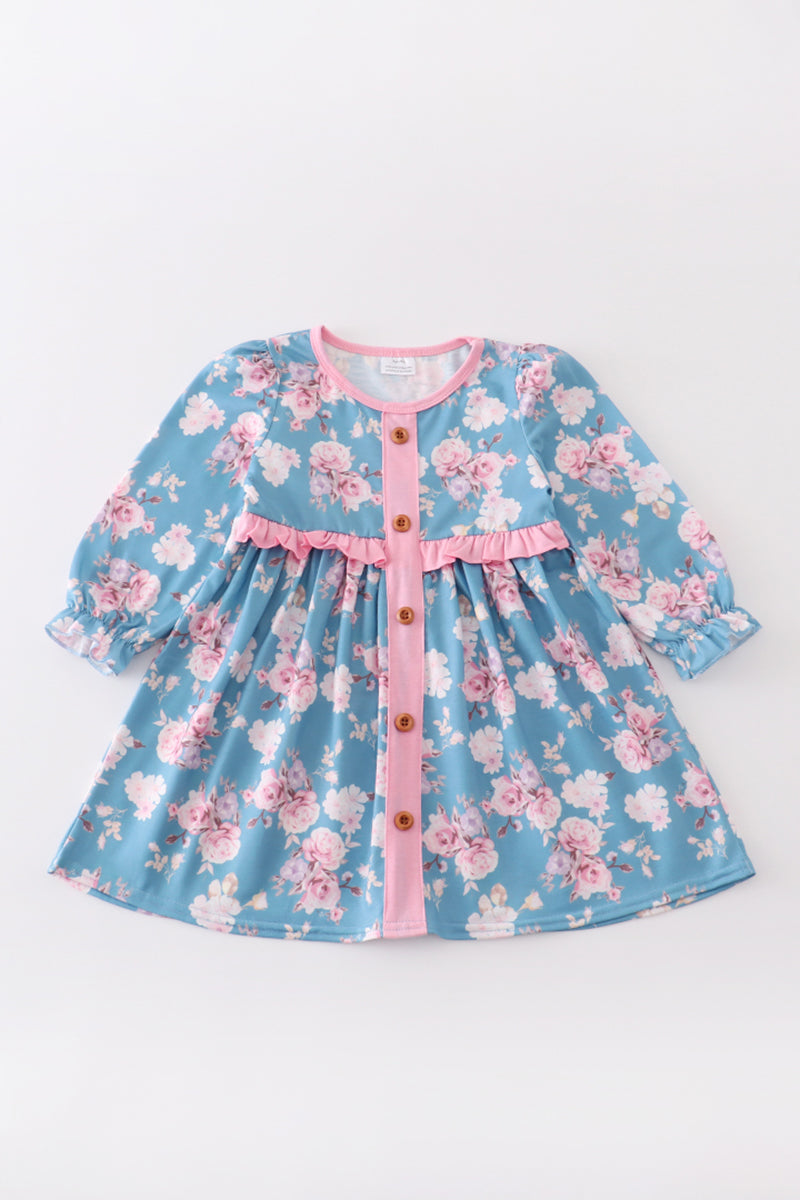 Blue Floral Print Girl Dress