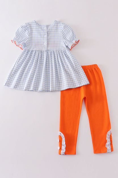 Pumpkin French Knot Plaid Girl Set