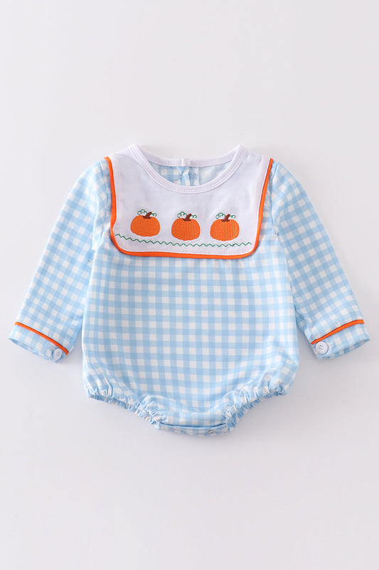 Blue Plaid Pumpkin Fall Boy Bubble