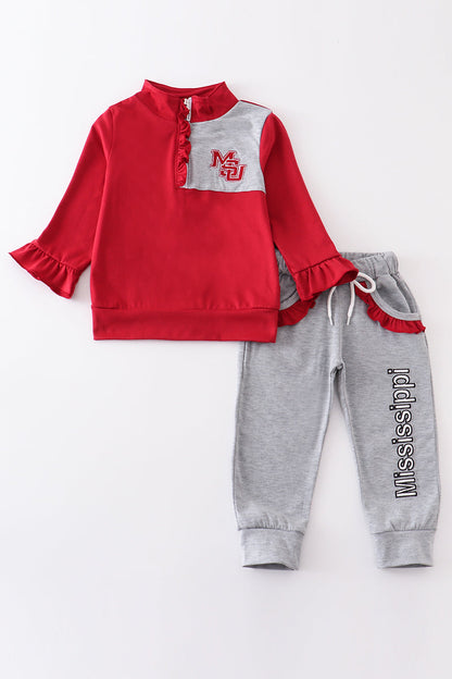 Maroon Mississippi Embroidery Girl Set