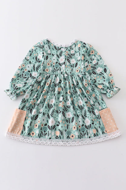 Green Floral Print Girl Dress