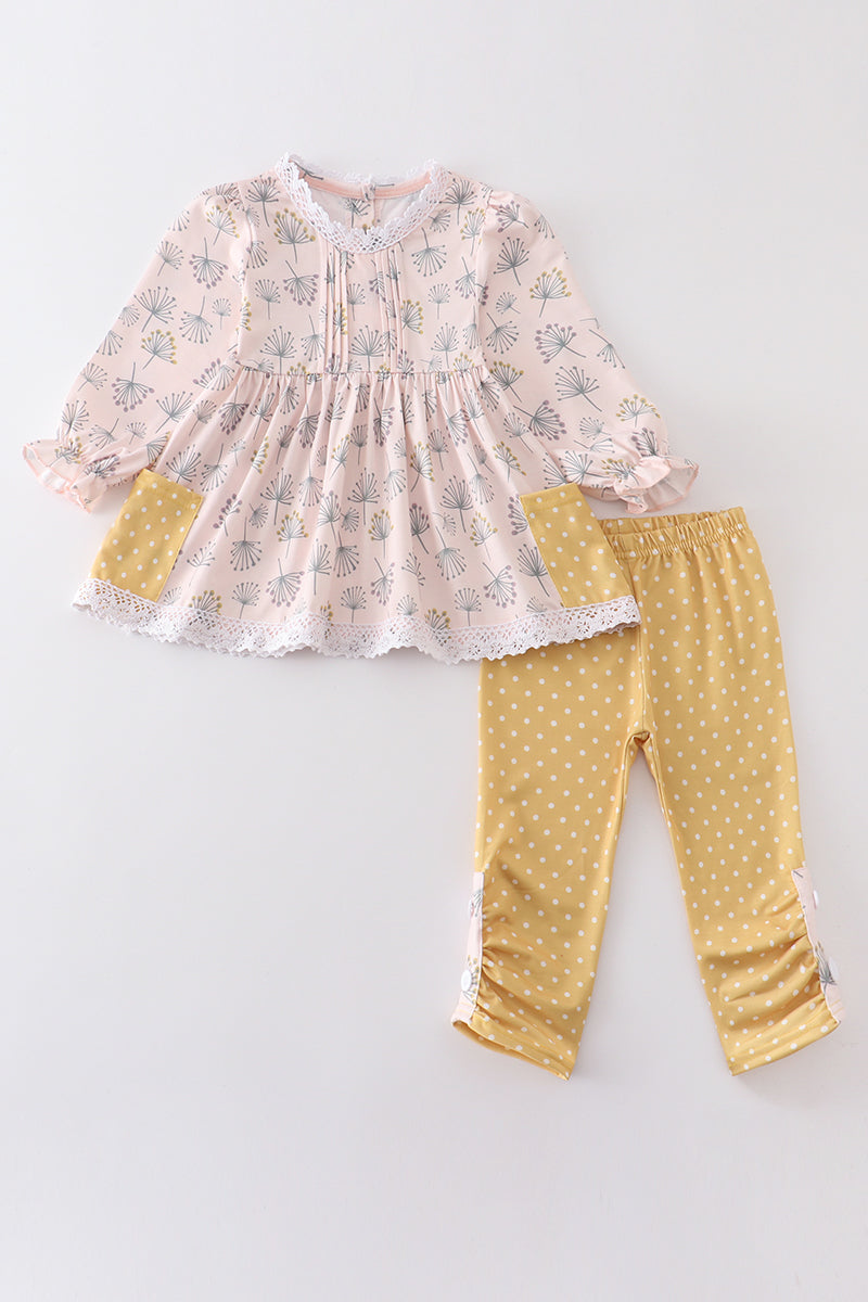 Mustard Floral Print Girl Set