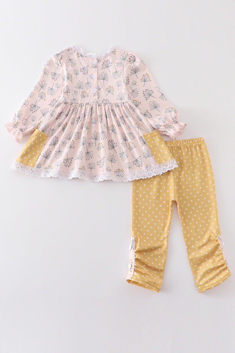 Mustard Floral Print Girl Set