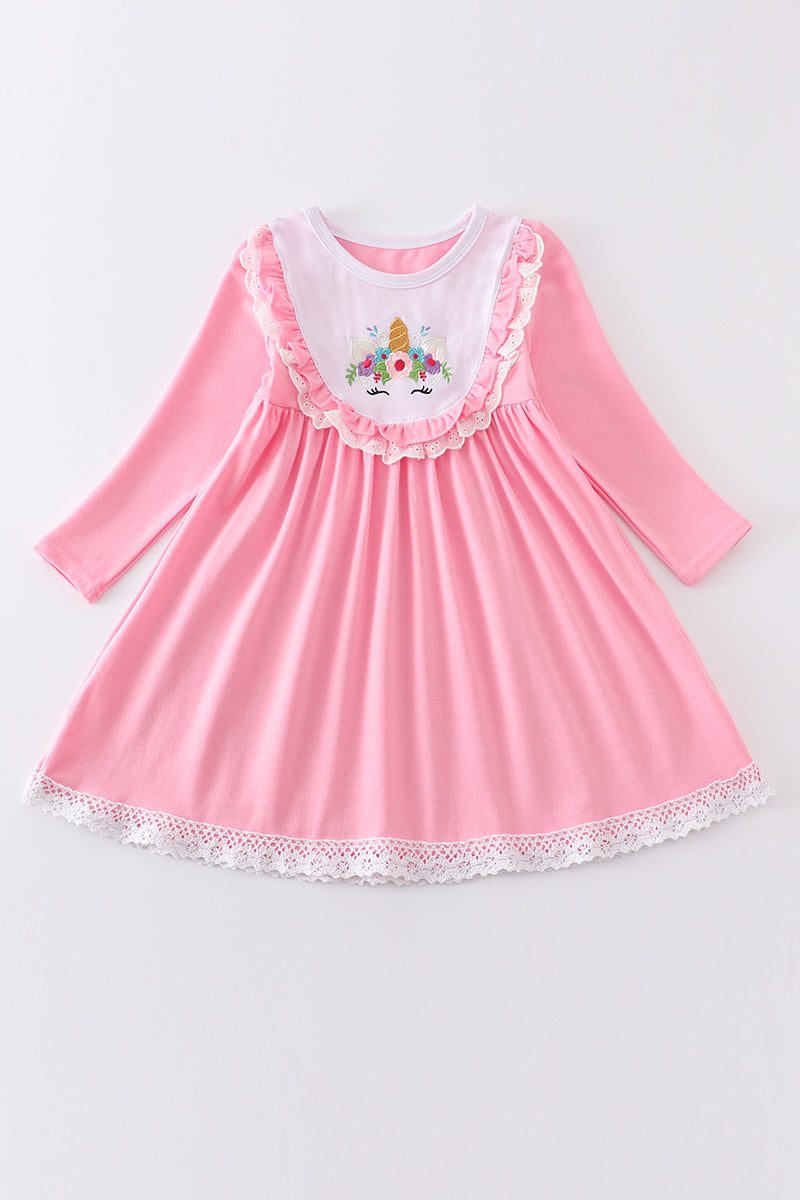 Pink Unicorn Embroidery Lace Dress