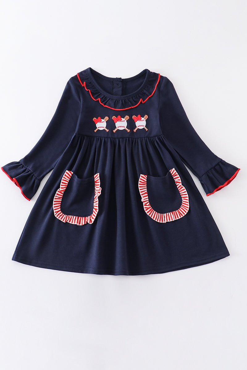 Navy Baseball Embroidery Dress