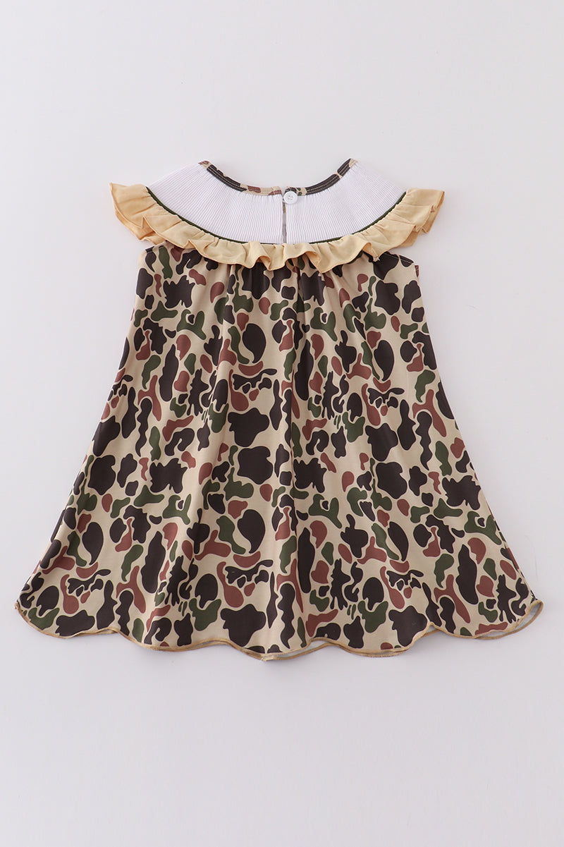 Camouflage Easter Cross Smocked Girl Dress