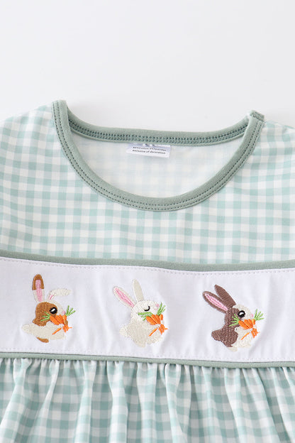 Green Plaid Bunny Embroidery Girl Set