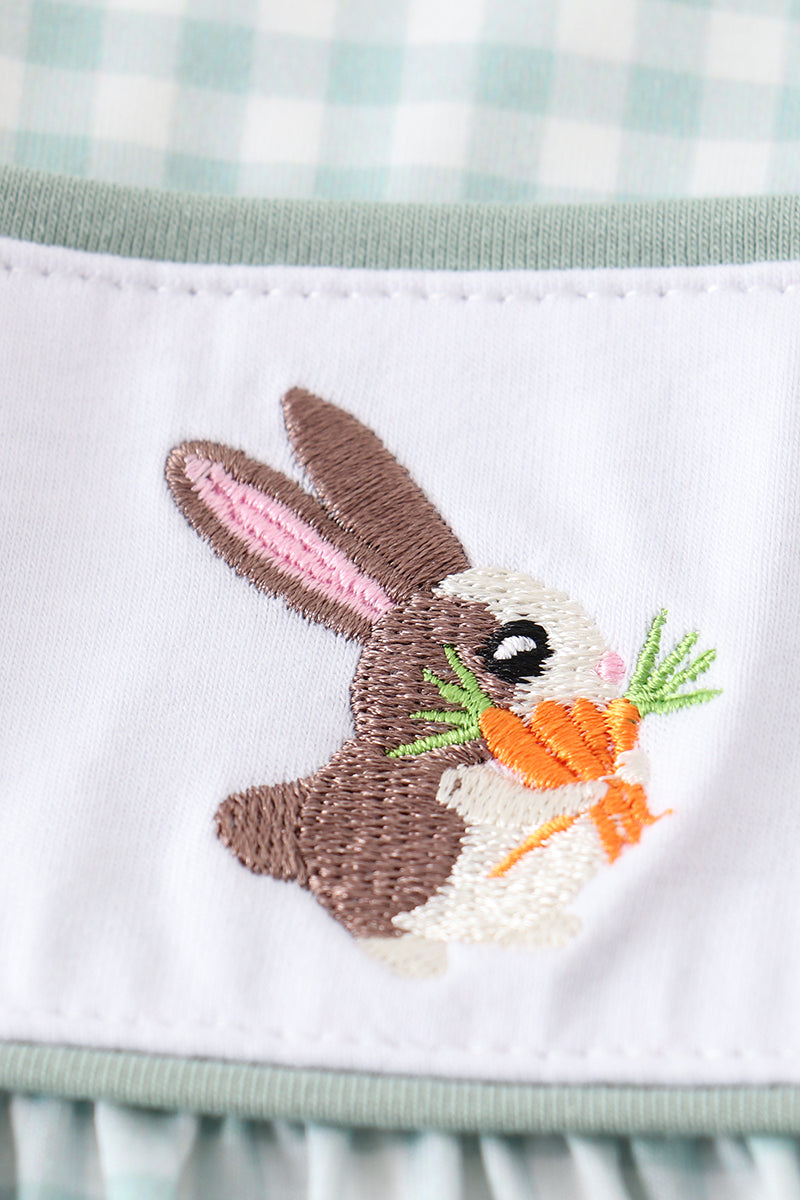 Green Plaid Bunny Embroidery Girl Set