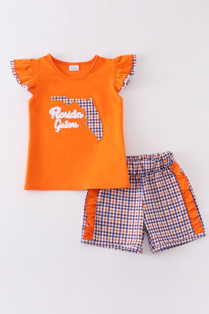 Orange Florida French Knot Ruffle Girl Set