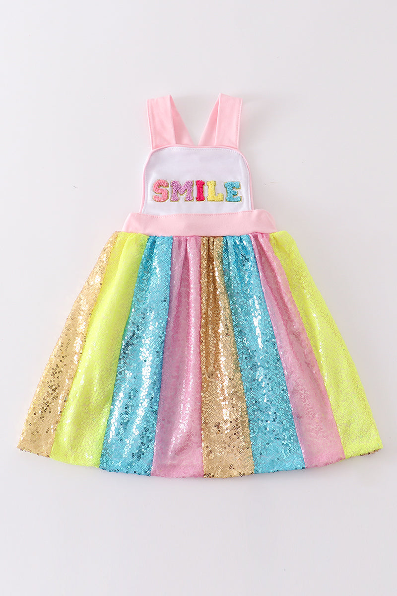 Rainbow Sequin French Knot Strap Dress