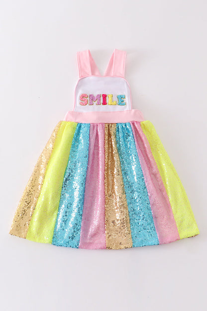 Rainbow Sequin French Knot Strap Dress