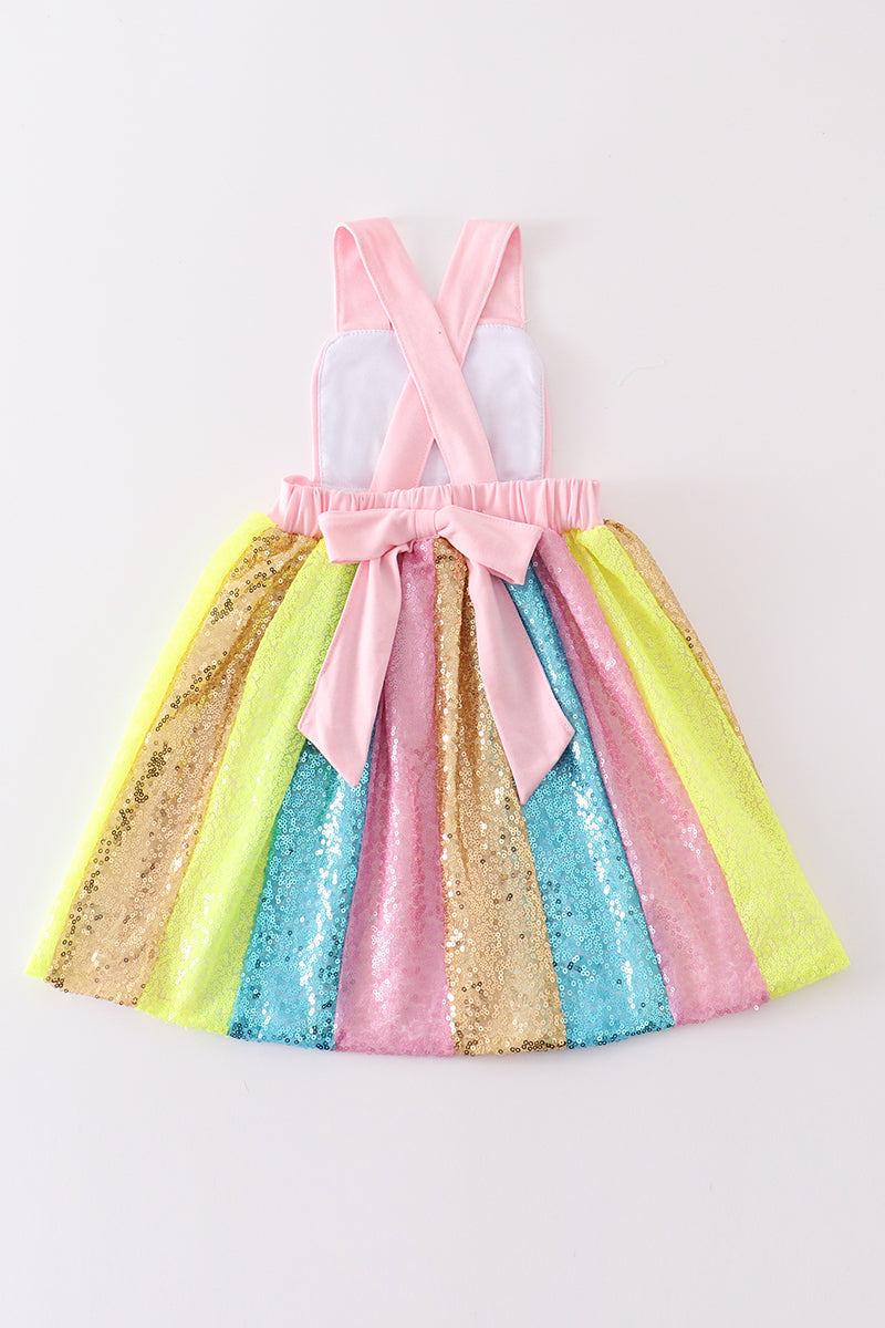 Rainbow Sequin French Knot Strap Dress