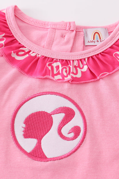 Pink Barbie Embroidery Print Girl Set