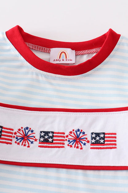 Blue Patriotic Flag Embroidery Stripe - Boy Top