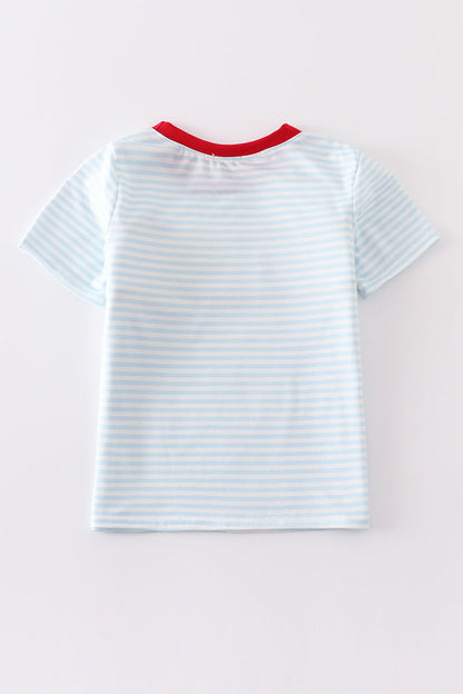 Blue Patriotic Flag Embroidery Stripe - Boy Top