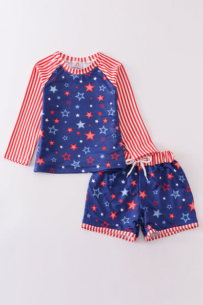 Navy Patriotic Star Print Boy 2pc Swimsuit