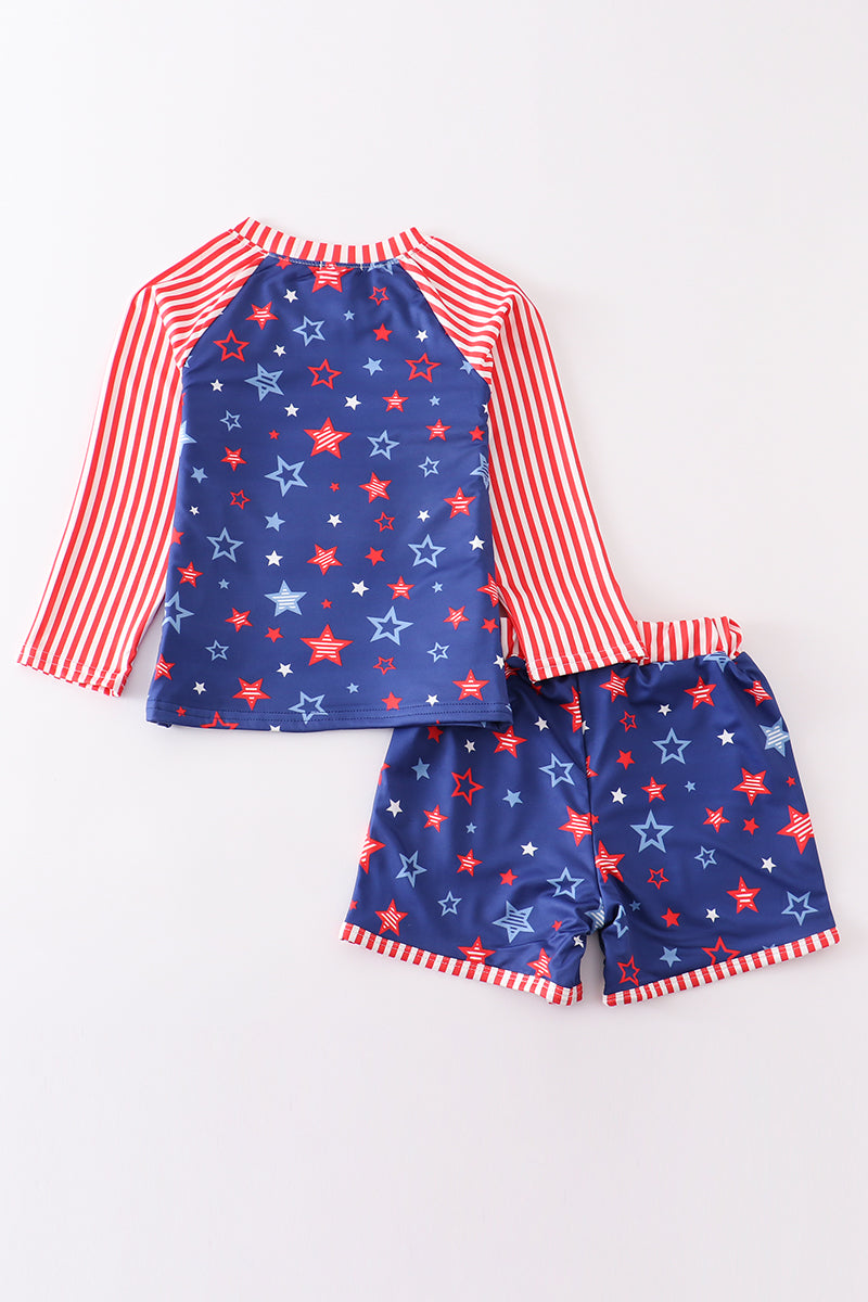 Navy Patriotic Star Print Boy 2pc Swimsuit