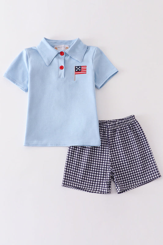 Blue Patriotic Flag Boy Set