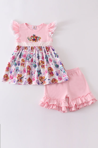 Pink Character Embroidery Girl Set