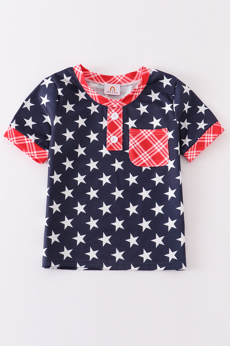 Patriotic Star Print Boy Shirts