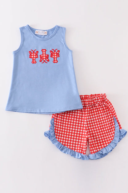 Red Plaid Lobster Girl Set