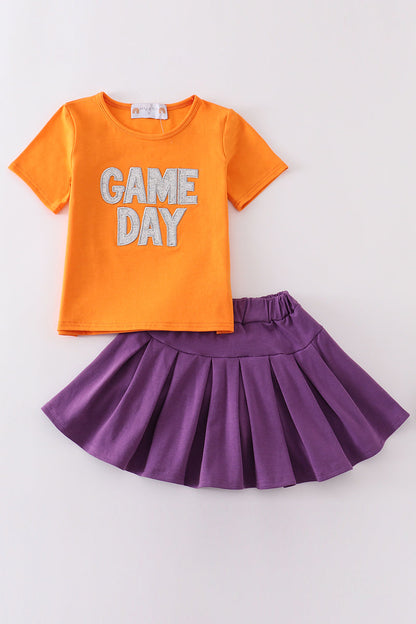 Orange Clemson Glitter Skirt Set