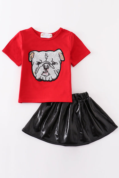 Red Bulldog Sequin Laser Skirt Set